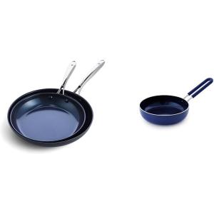 Blue Diamond Cookware Hard Anodized Ceramic Nonstick, 10″ and 12″ Frying Pan Skillet Set, PFAS-Free, Dishwasher Safe, Oven Safe, Grey & Cookware Healthy Ceramic Nonstick Mini Egg Pan, Blue