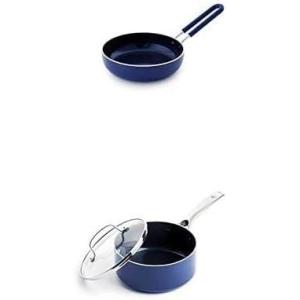 Blue Diamond Cookware Healthy Ceramic Nonstick Mini Egg Pan & 2QT Saucepan Pot with Lid, PFAS-Free, Dishwasher Safe, Oven Safe, Blue