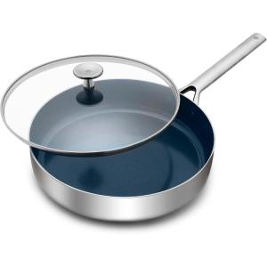 Blue Diamond Cookware Tri-Ply Stainless Steel Ceramic Nonstick, 1.6 QT Saucepan Pot with Lid, PFAS-Free, Multi Clad, Induction, Dishwasher Safe, Oven Safe, Silver(Saute Pan)