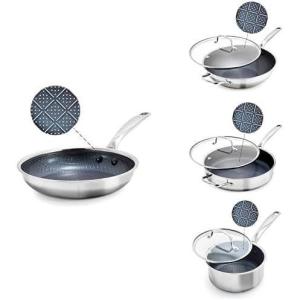Blue Diamond Hybrid Nonstick Stainless Steel Cookware Set, Tri-Ply PFAS-Free Ceramic Diamond Bond Pots & Pans, Dishwasher & Oven Safe to 850F, Induction Ready, Metal Utensil Safe, Silver