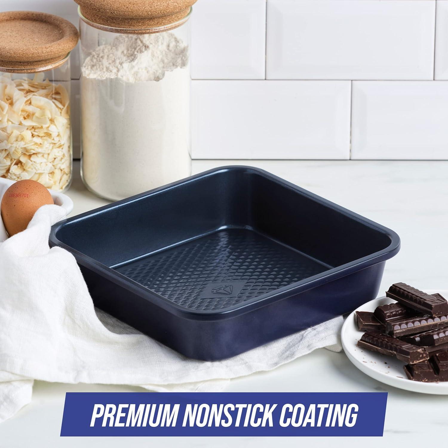image:imageBlue Diamond Bakeware Diamond Infused Ceramic Nonstick 9 Round Cake Baking Pan Dishwasher and Freezer Safe PFASFree Blue13 x 9 Rectangular Cake Baking Pan