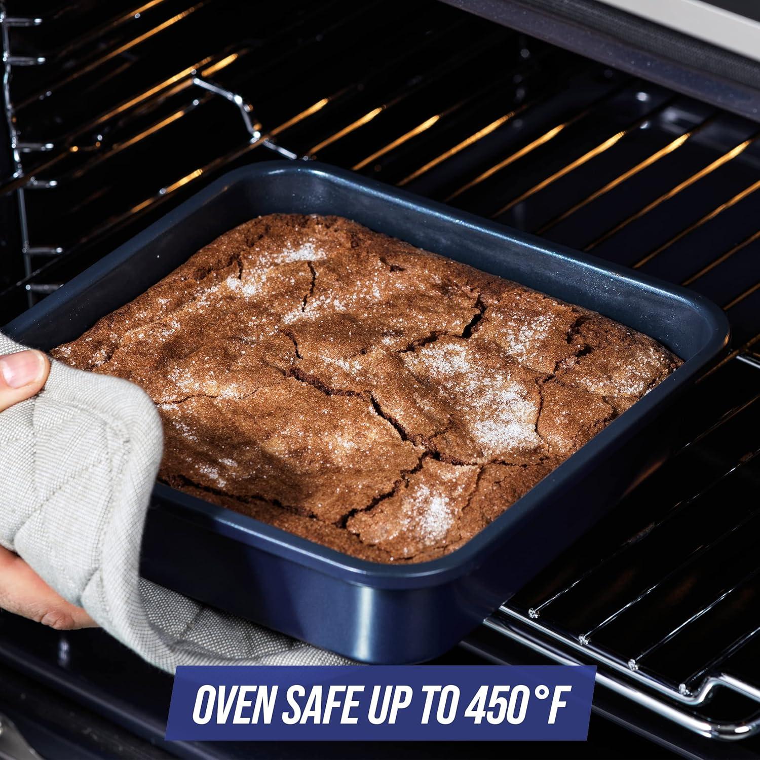image:imageBlue Diamond Bakeware Diamond Infused Ceramic Nonstick 9 Round Cake Baking Pan Dishwasher and Freezer Safe PFASFree Blue13 x 9 Rectangular Cake Baking Pan
