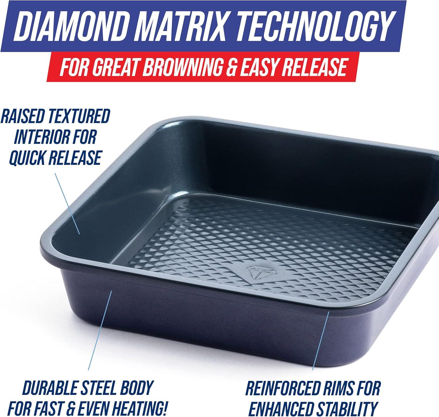image:imageBlue Diamond Bakeware Diamond Infused Ceramic Nonstick 9 Round Cake Baking Pan Dishwasher and Freezer Safe PFASFree Blue13 x 9 Rectangular Cake Baking Pan