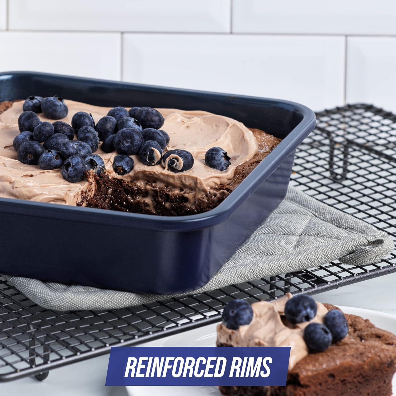 image:imageBlue Diamond Bakeware Diamond Infused Ceramic Nonstick 9 Round Cake Baking Pan Dishwasher and Freezer Safe PFASFree Blue13 x 9 Rectangular Cake Baking Pan
