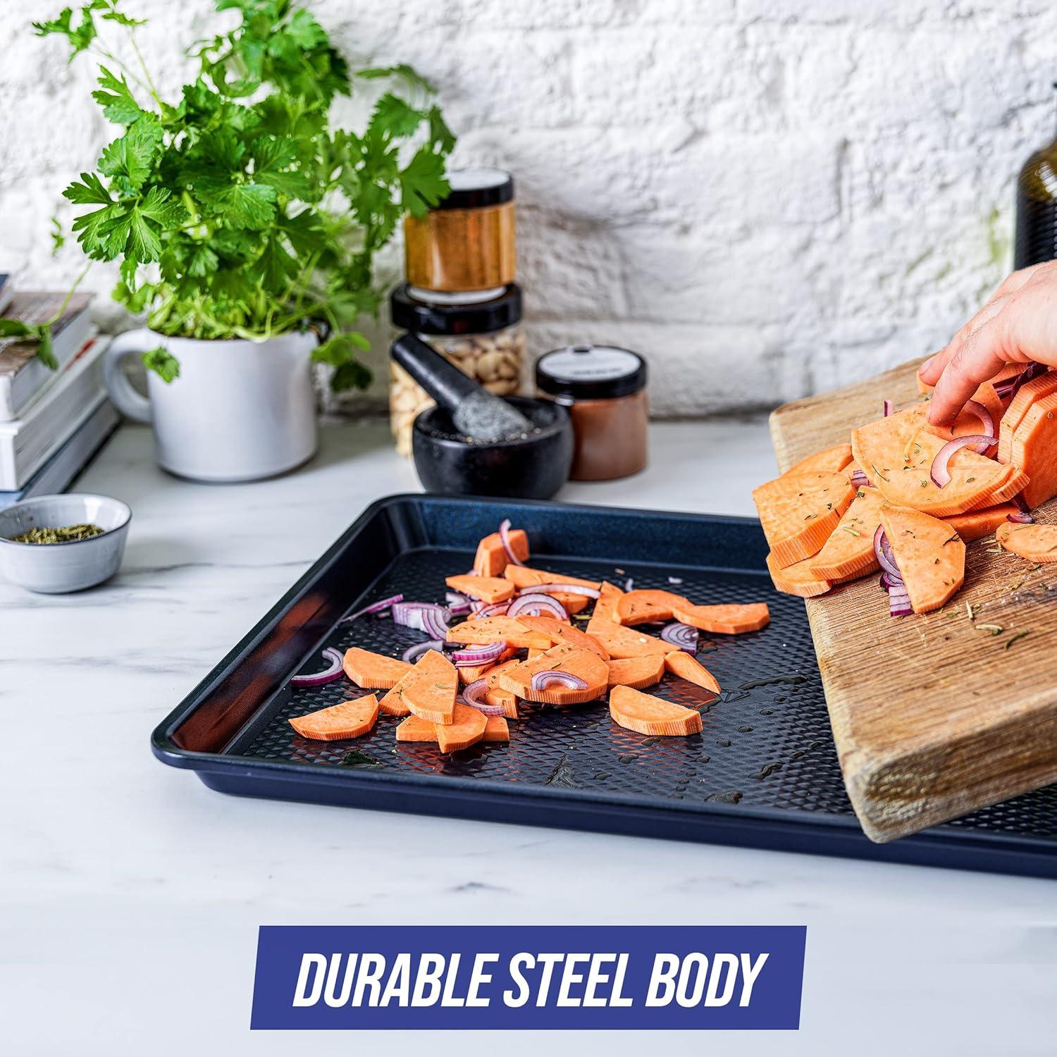 image:imageBlue Diamond Bakeware Diamond Infused Ceramic Nonstick 9 Round Cake Baking Pan Dishwasher and Freezer Safe PFASFree Blue5 Piece Baking Set