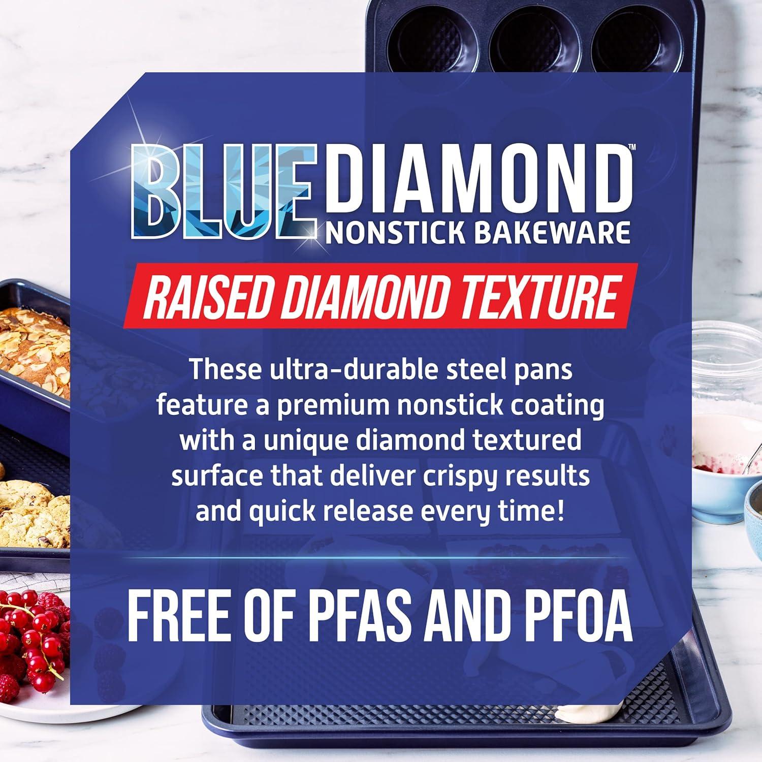 image:imageBlue Diamond Bakeware Diamond Infused Ceramic Nonstick 9 Round Cake Baking Pan Dishwasher and Freezer Safe PFASFree Blue5 Piece Baking Set