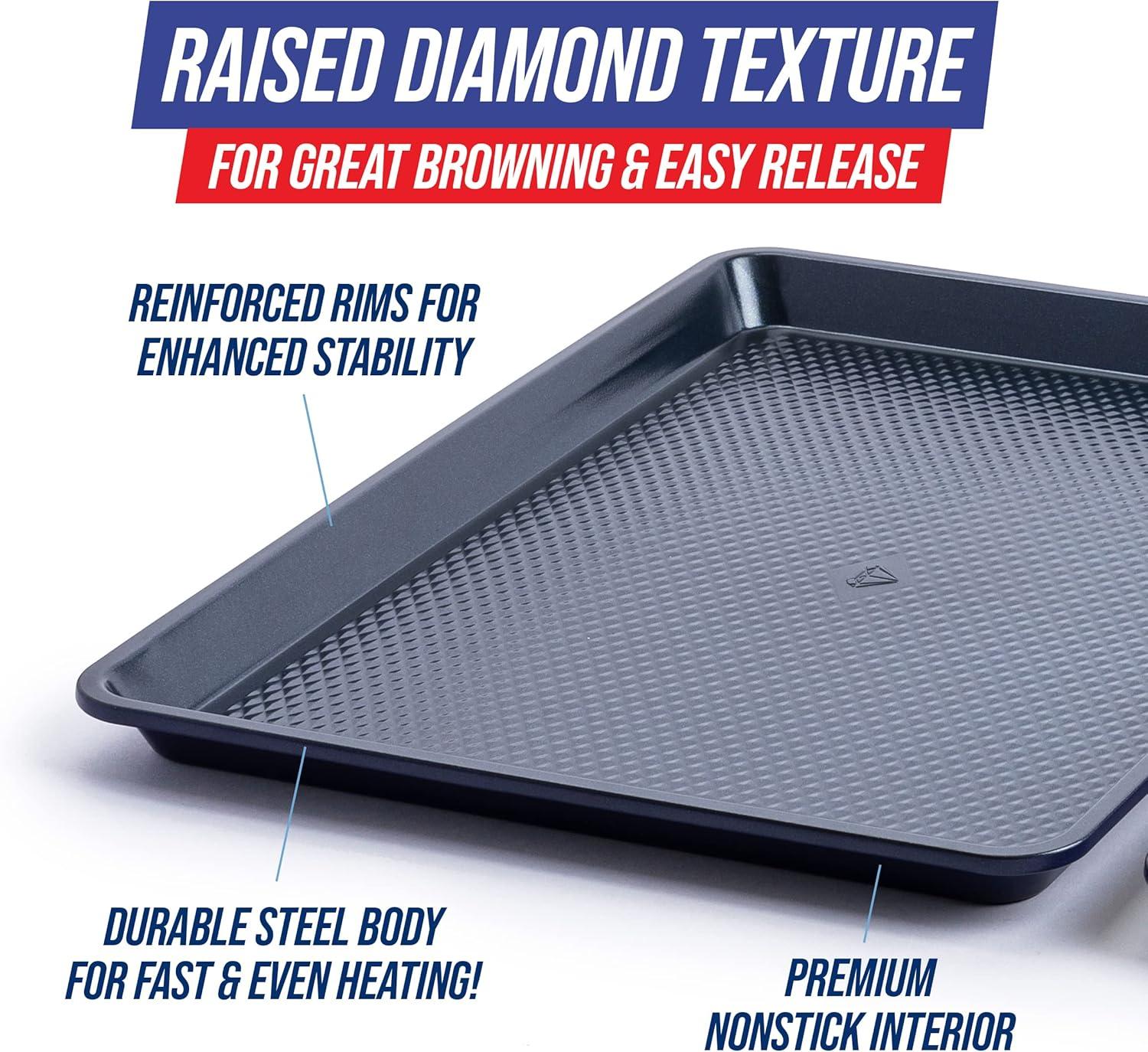 image:imageBlue Diamond Bakeware Diamond Infused Ceramic Nonstick 9 Round Cake Baking Pan Dishwasher and Freezer Safe PFASFree Blue5 Piece Baking Set