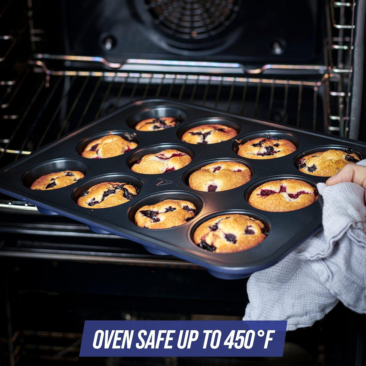 image:imageBlue Diamond Bakeware Diamond Infused Ceramic Nonstick 9 Round Cake Baking Pan Dishwasher and Freezer Safe PFASFree Blue5 Piece Baking Set