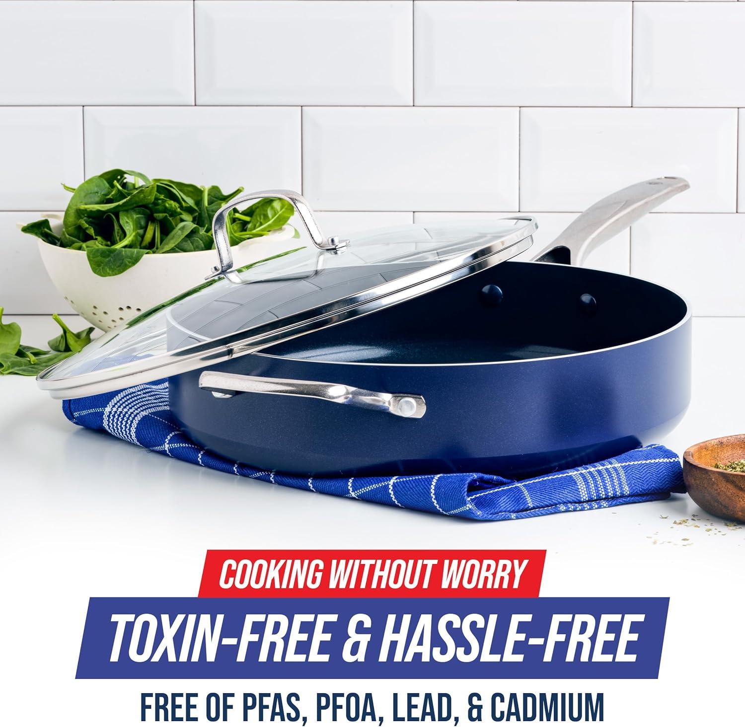 image:imageBlue Diamond Cookware Diamond Infused Ceramic Nonstick 5QT Saute Pan Jumbo Cooker amp Cookware Hard Anodized Ceramic Nonstick 10 and 12 Frying Pan Skillet Set