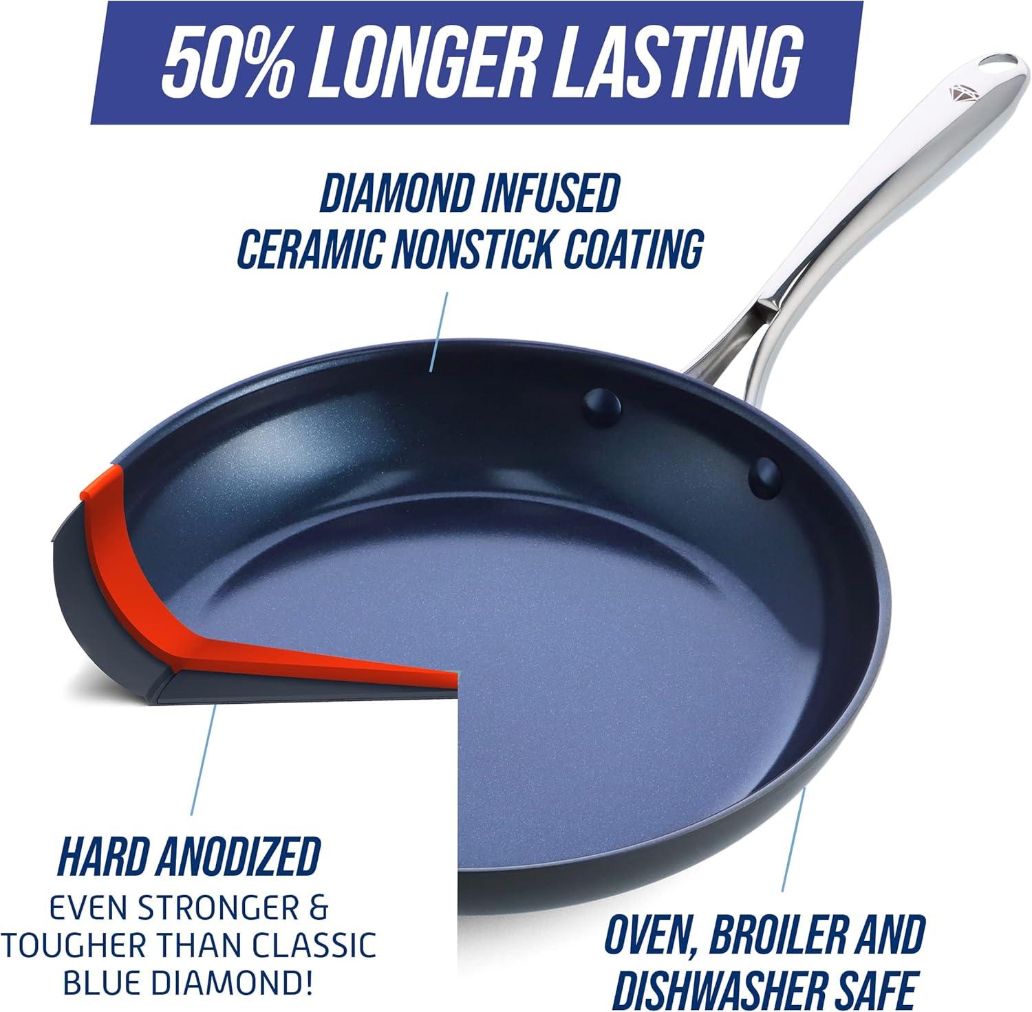 image:imageBlue Diamond Cookware Diamond Infused Ceramic Nonstick 5QT Saute Pan Jumbo Cooker amp Cookware Hard Anodized Ceramic Nonstick 10 and 12 Frying Pan Skillet Set