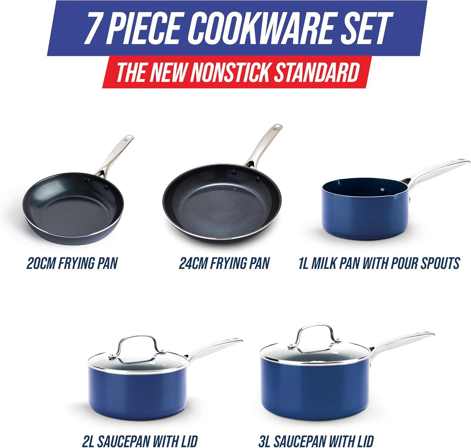 image:imageBlue Diamond Cookware Diamond Infused Ceramic Nonstick 7 Piece Cookware Pots and Pans Set PFASFree Dishwasher Safe Oven SafeBlue