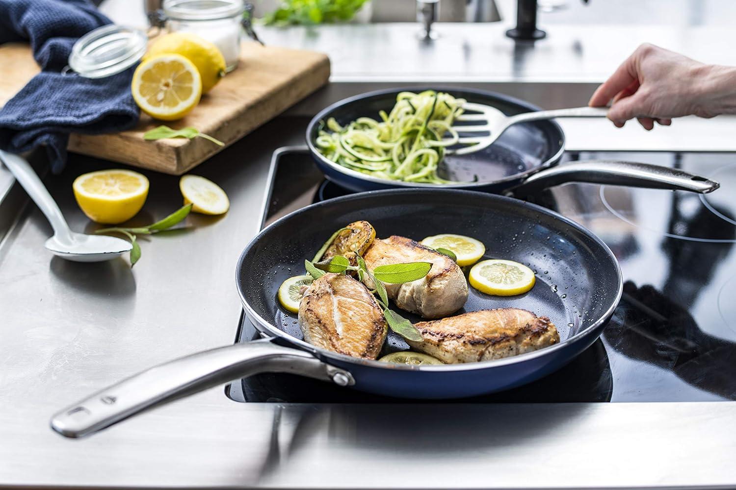 image:imageBlue Diamond Cookware Diamond Infused Ceramic Nonstick 7 Piece Cookware Pots and Pans Set PFASFree Dishwasher Safe Oven SafeBlue