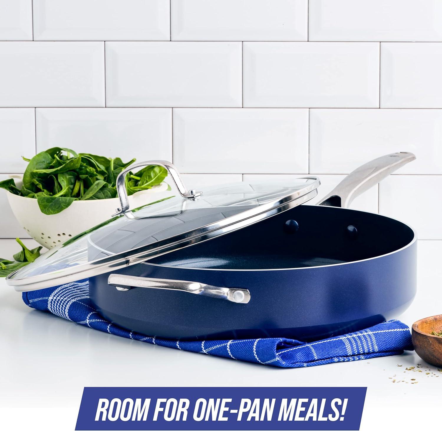 image:imageBlue Diamond Cookware Diamond Infused Ceramic Nonstick 7 Piece Cookware Pots and Pans Set PFASFree Dishwasher Safe Oven SafeBlue