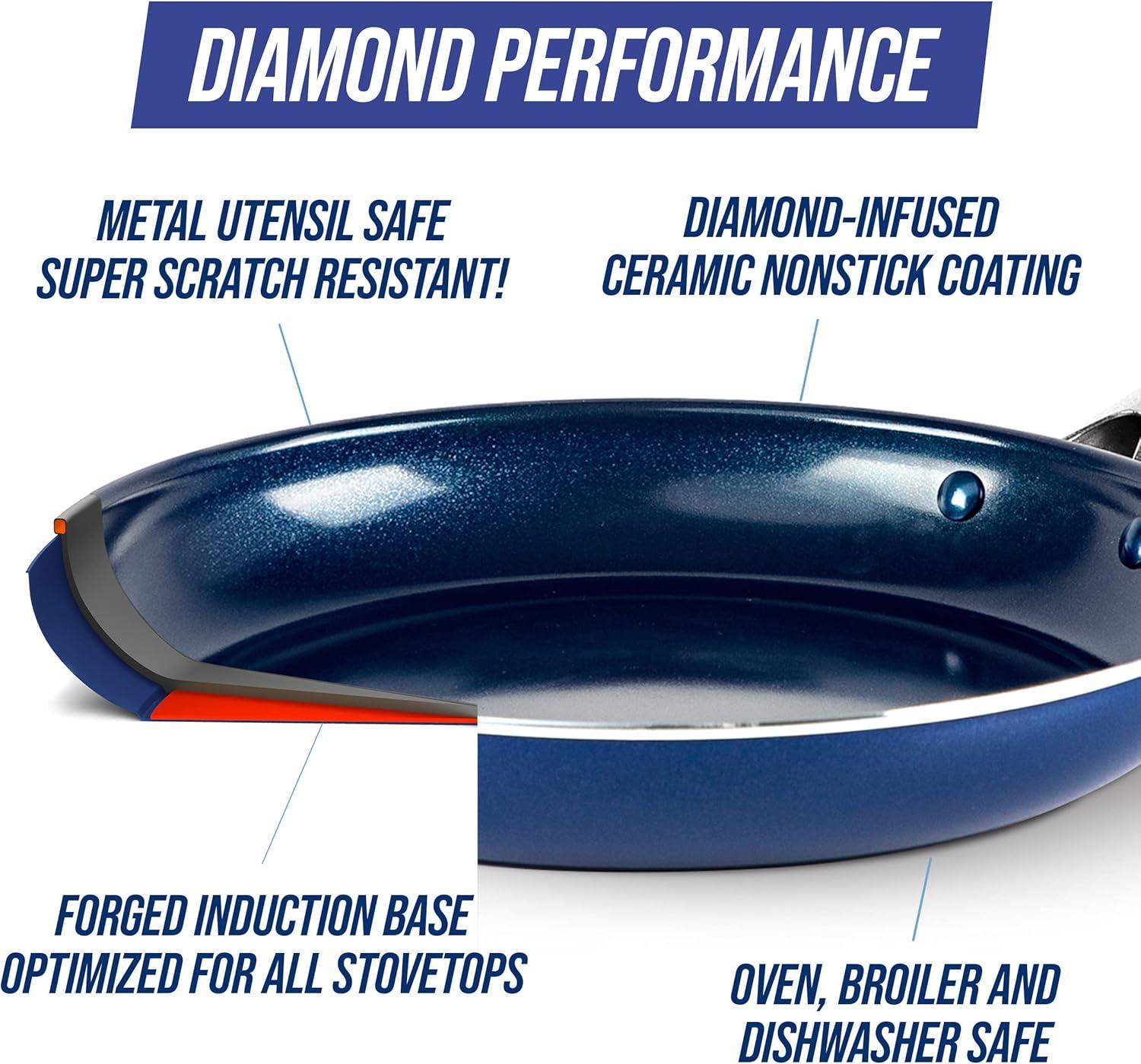 image:imageBlue Diamond Cookware Diamond Infused Ceramic Nonstick 7 Piece Cookware Pots and Pans Set PFASFree Dishwasher Safe Oven SafeBlue
