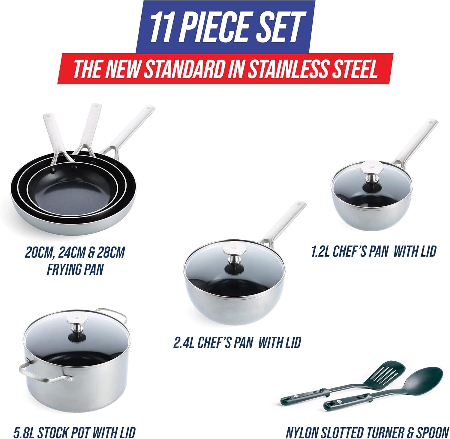 image:imageBlue Diamond Triple Steel Ceramic Nonstick Cookware Set 15 Pieces Silver11 Piece Set