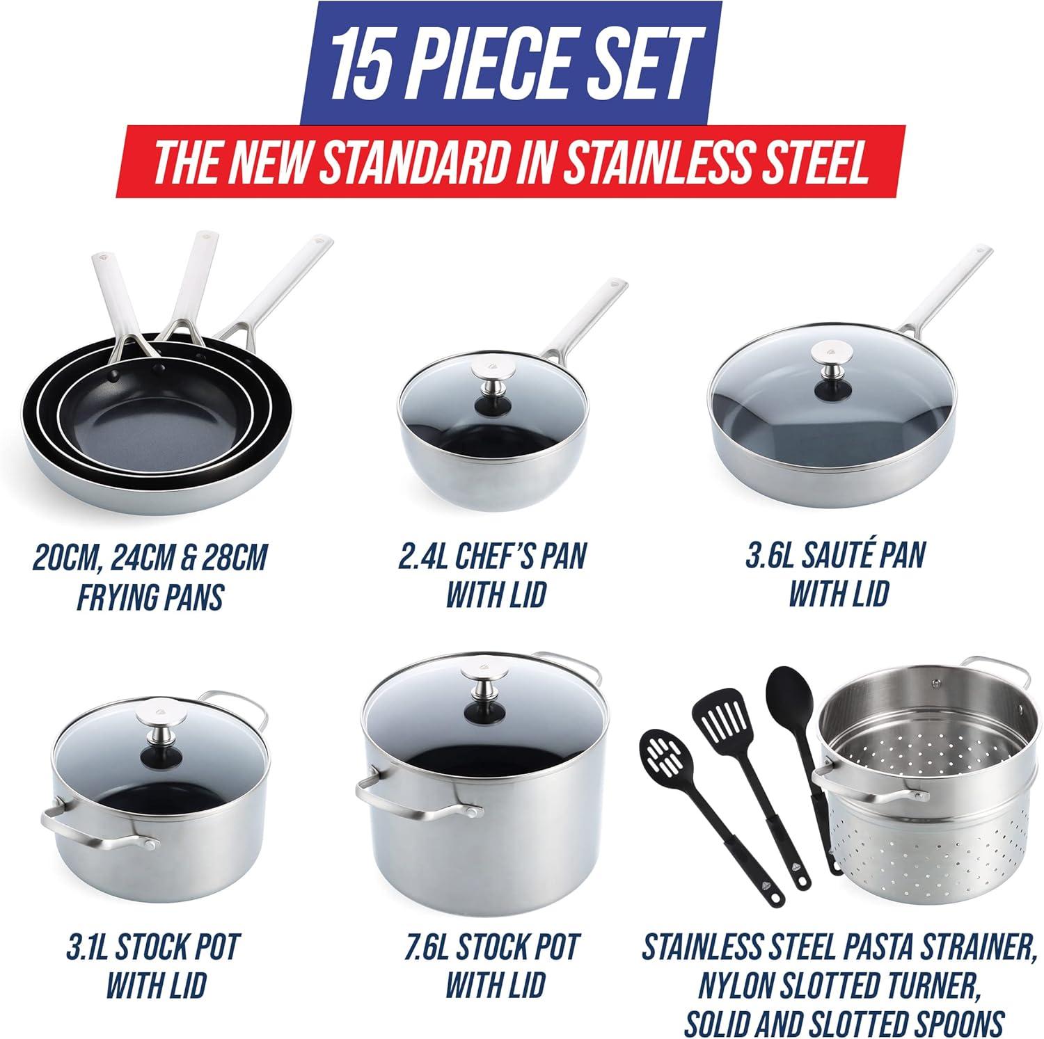 image:imageBlue Diamond Triple Steel Ceramic Nonstick Cookware Set 15 Pieces Silver15 Piece Set