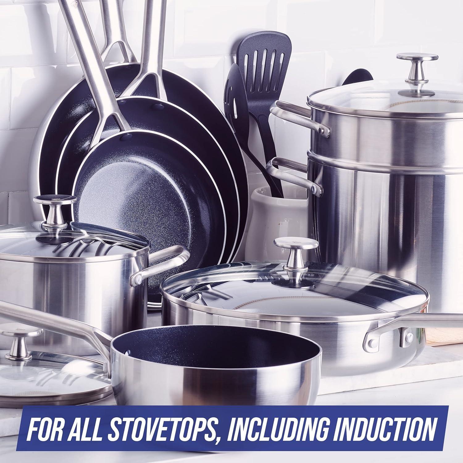 image:imageBlue Diamond Triple Steel Ceramic Nonstick Cookware Set 15 Pieces Silver15 Piece Set