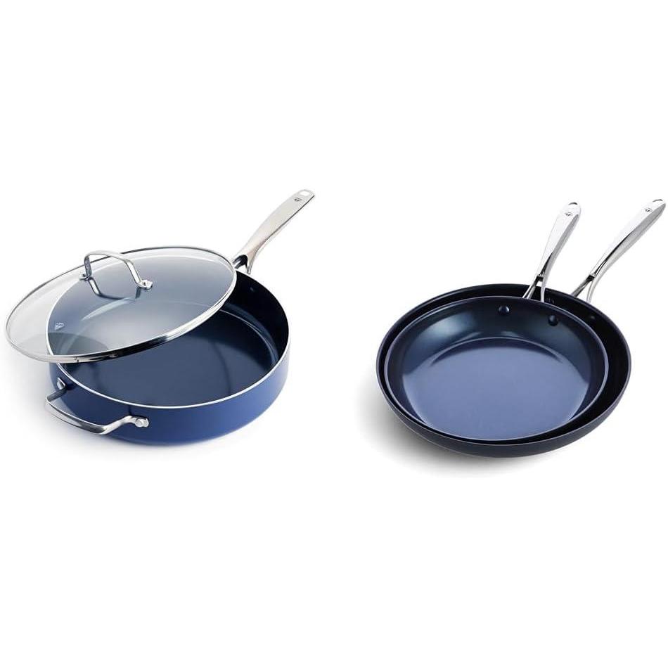 image:imageBlue Diamond Cookware Diamond Infused Ceramic Nonstick 5QT Saute Pan Jumbo Cooker amp Cookware Hard Anodized Ceramic Nonstick 10 and 12 Frying Pan Skillet Set