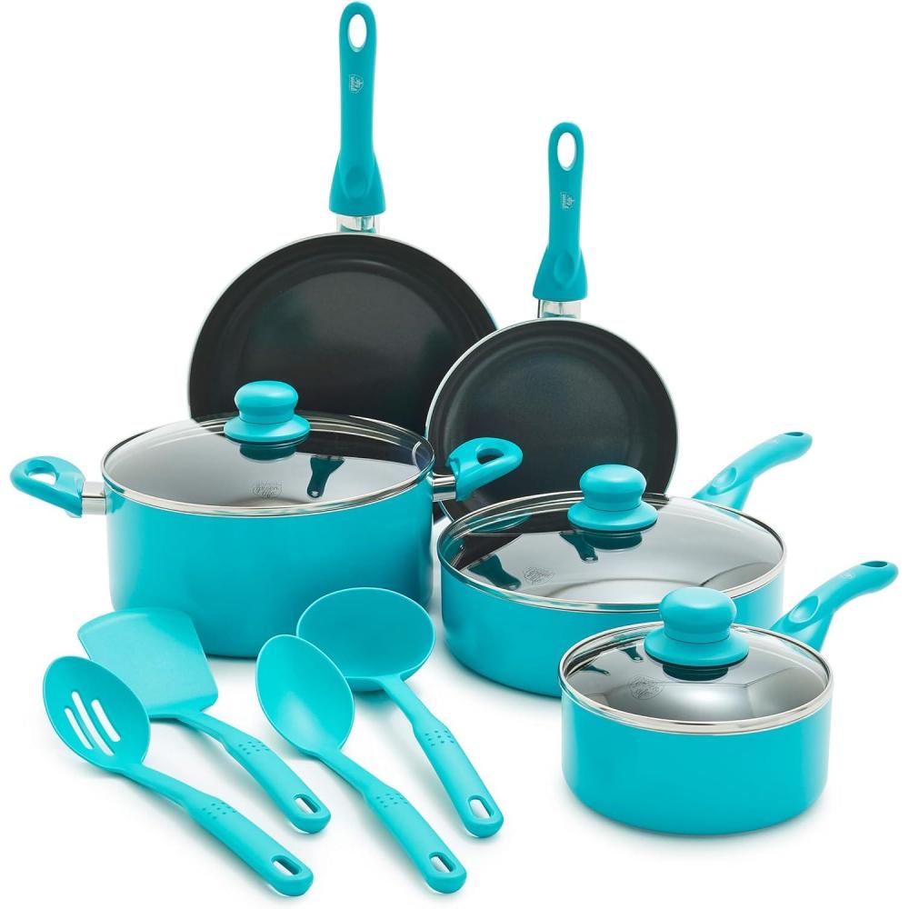 image:imageGreenLife Essentials 12 Piece Cookware Set PFASFree Ceramic Nonstick Pots amp Pans Induction Ready for All Cooktops Kitchen Cooking amp Serving Utensils Dishwasher Safe Caribbean Blue