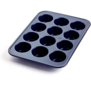 Blue Diamond Bakeware Diamond Infused Ceramic Nonstick, 9″ Round Cake Baking Pan, Dishwasher and Freezer Safe, PFAS-Free, Blue(12 Cup Muffin and Cupcake Baking Pan)