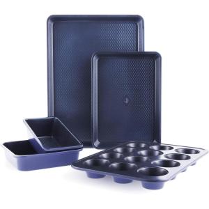 Blue Diamond Bakeware Diamond Infused Ceramic Nonstick, 9″ Round Cake Baking Pan, Dishwasher and Freezer Safe, PFAS-Free, Blue(5 Piece Baking Set)