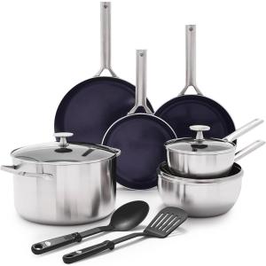 Blue Diamond, Triple Steel Ceramic Nonstick Cookware Set – 15 Pieces, Silver(11 Piece Set)