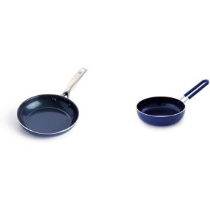 ECTY BLUE DIAMOND Cookware Ceramic Nonstick Frying Pan, 8 inch New Version & Cookware Healthy Ceramic Nonstick Mini Egg Pan, Blue(Frying Pan/Skillet 8″ + Ceramic Nonstick)