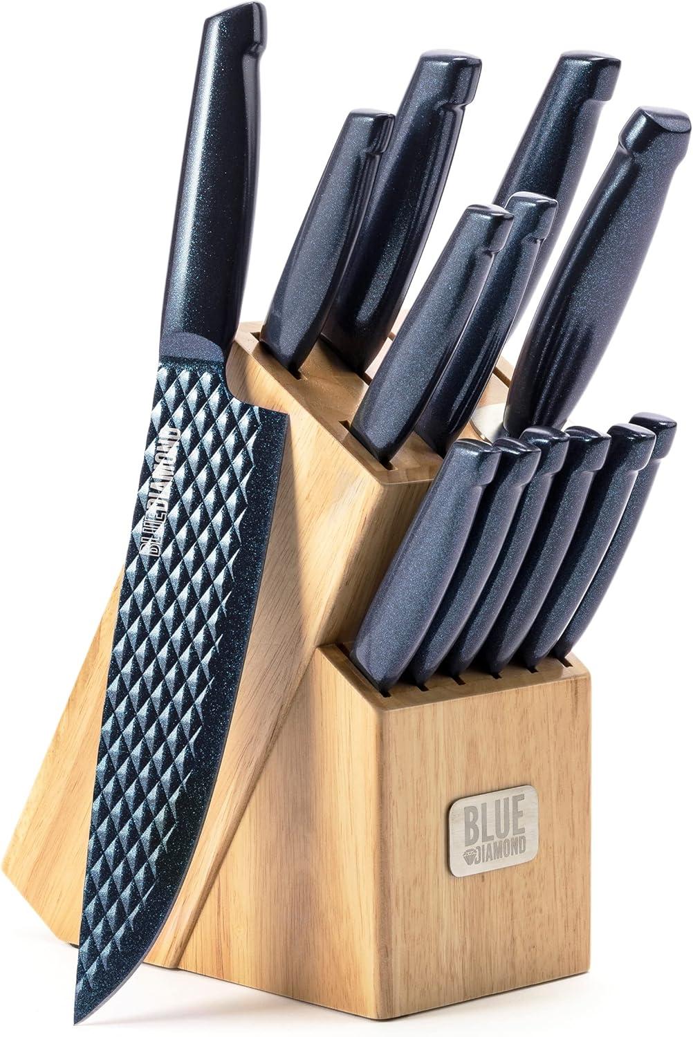 image:imageBlue Diamond 10 Piece Diamond Infused Ceramic Nonstick Cookware Set and 14 Piece Stainless Steel Cutlery Knife Block Set