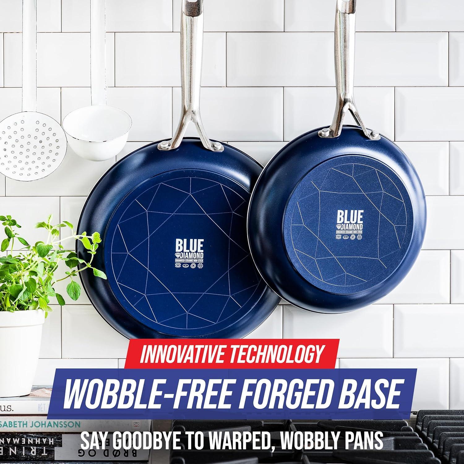 image:imageBlue Diamond 10 Piece Diamond Infused Ceramic Nonstick Cookware Set and 14 Piece Stainless Steel Cutlery Knife Block Set