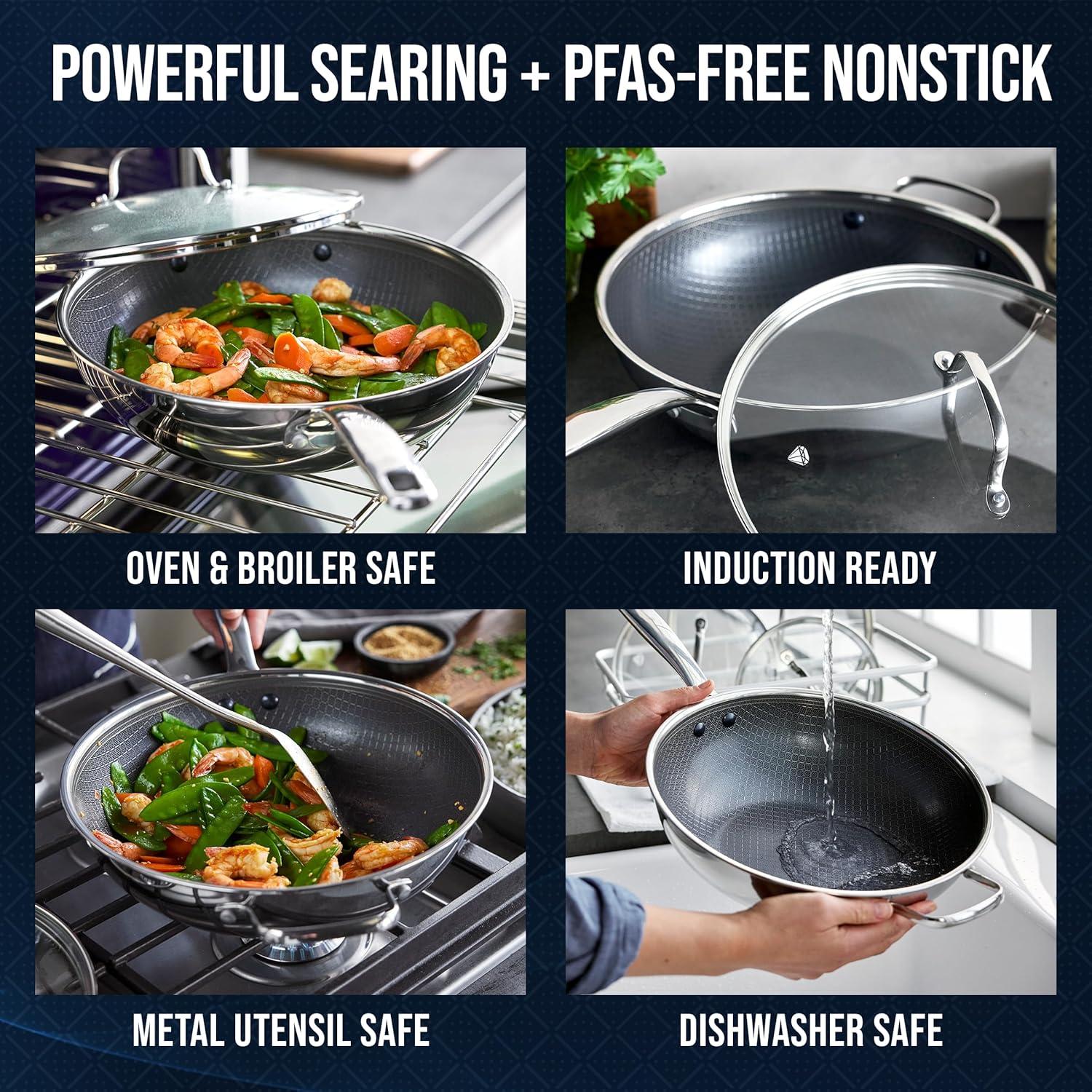 image:imageBlue Diamond Hybrid Nonstick Stainless Steel 12 Griddle Pan XL Skillet PFASFree Ceramic Diamond Bond Searing Pancakes amp Omelets Dishwasher Safe StayCool Handle Induction Ready All CooktopsStainless Steel