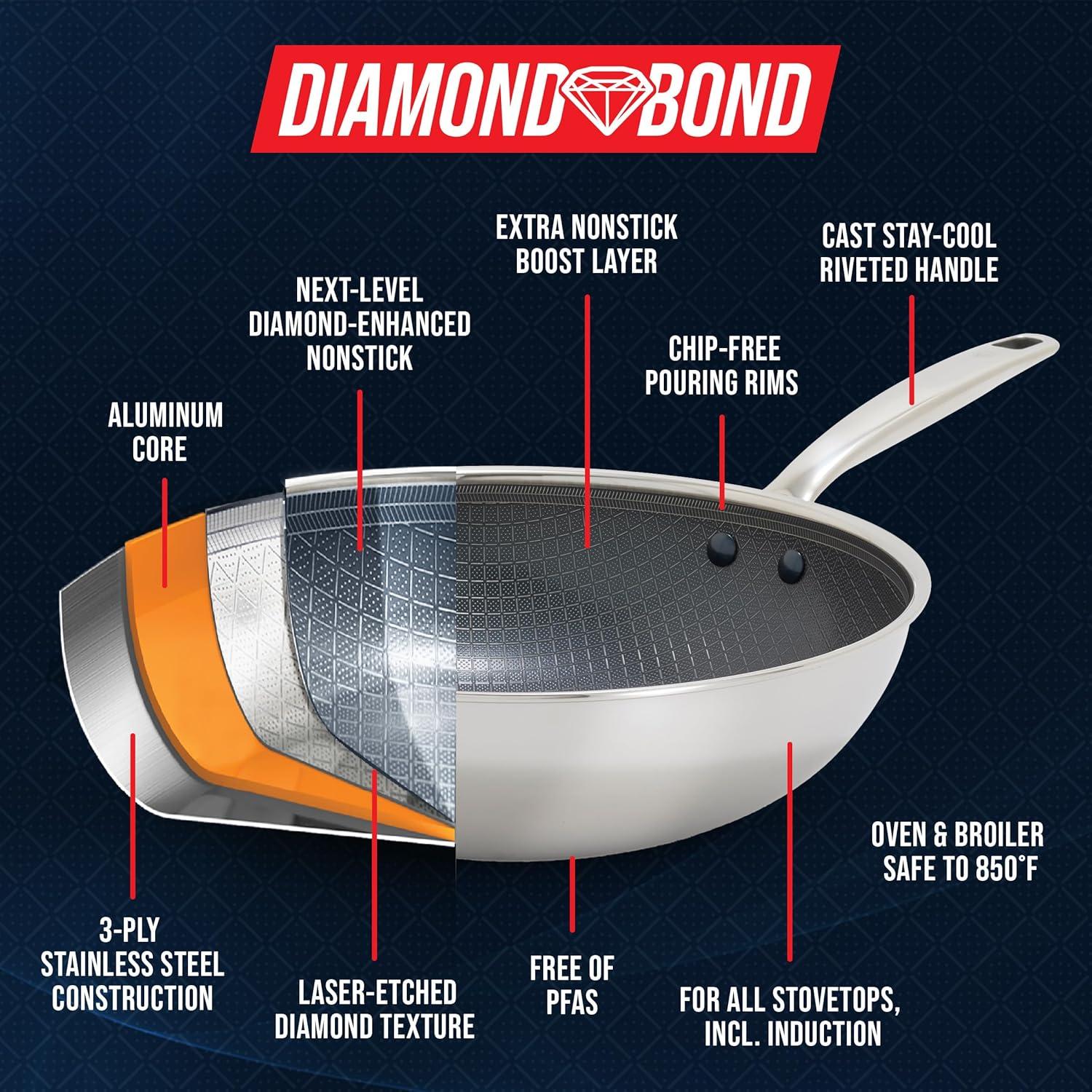 image:imageBlue Diamond Hybrid Nonstick Stainless Steel 12 Griddle Pan XL Skillet PFASFree Ceramic Diamond Bond Searing Pancakes amp Omelets Dishwasher Safe StayCool Handle Induction Ready All CooktopsStainless Steel