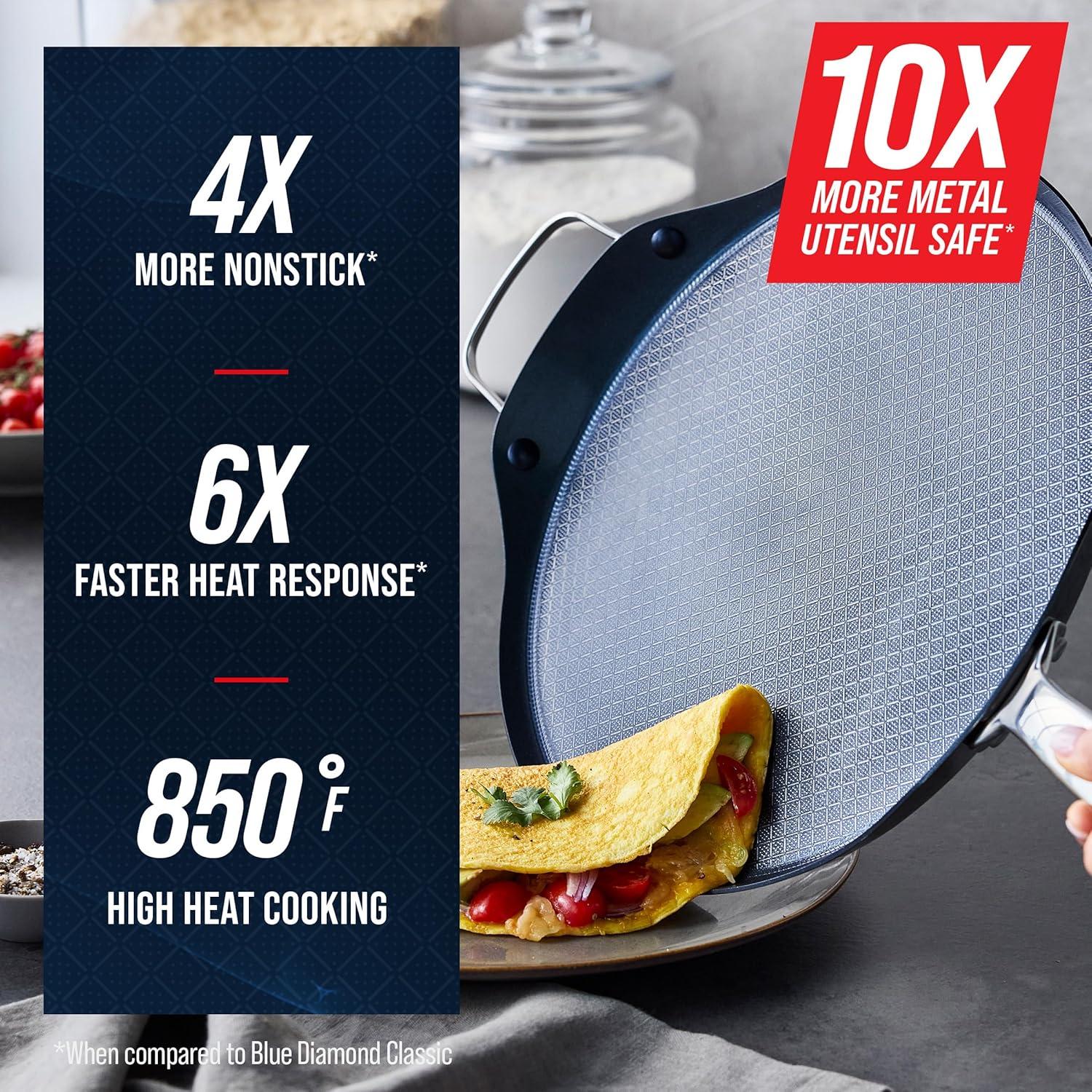 image:imageBlue Diamond Hybrid Nonstick Stainless Steel 12 Griddle Pan XL Skillet PFASFree Ceramic Diamond Bond Searing Pancakes amp Omelets Dishwasher Safe StayCool Handle Induction Ready All CooktopsBlue
