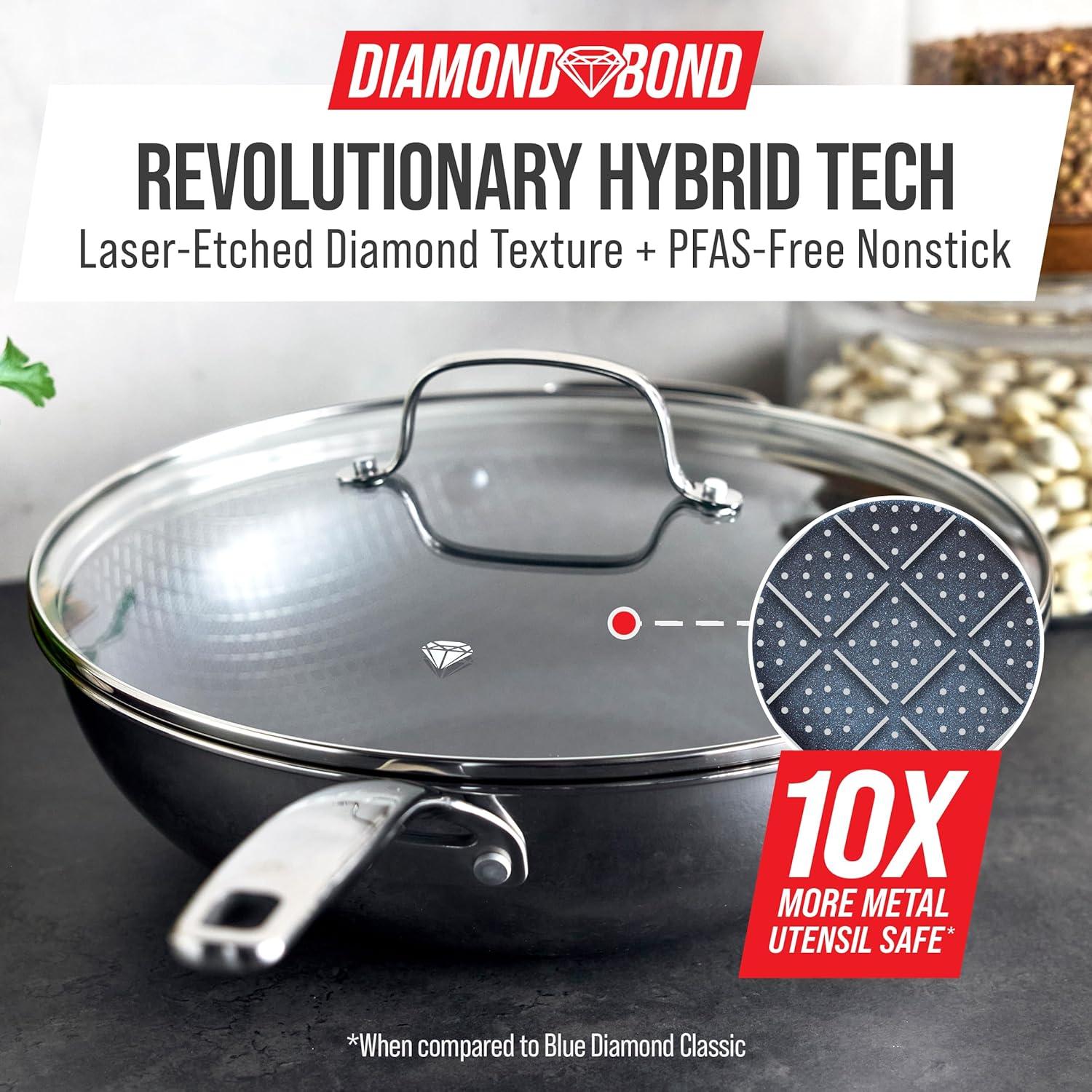 image:imageBlue Diamond Hybrid Nonstick Stainless Steel 12 Griddle Pan XL Skillet PFASFree Ceramic Diamond Bond Searing Pancakes amp Omelets Dishwasher Safe StayCool Handle Induction Ready All CooktopsStainless Steel