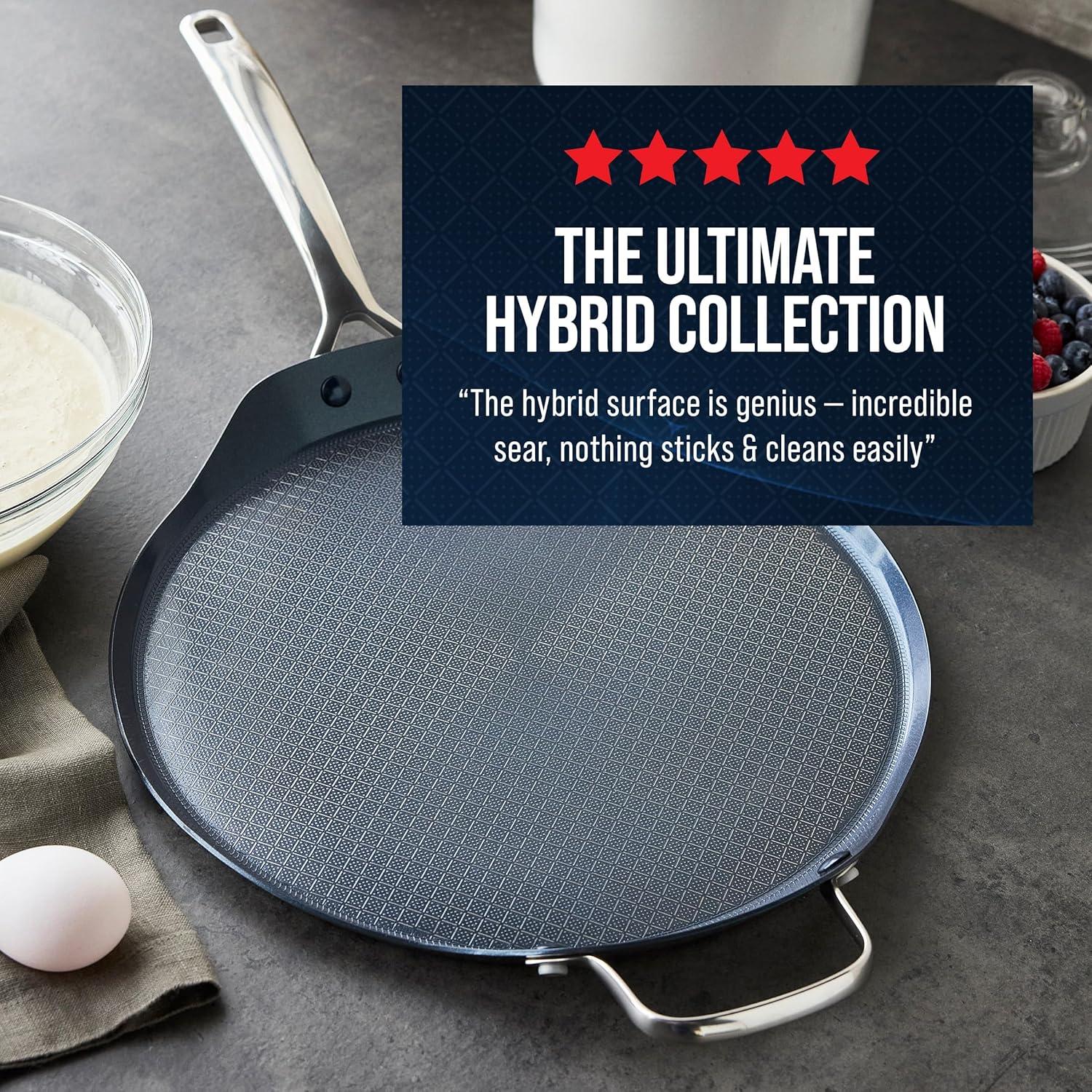 image:imageBlue Diamond Hybrid Nonstick Stainless Steel 12 Griddle Pan XL Skillet PFASFree Ceramic Diamond Bond Searing Pancakes amp Omelets Dishwasher Safe StayCool Handle Induction Ready All CooktopsBlue