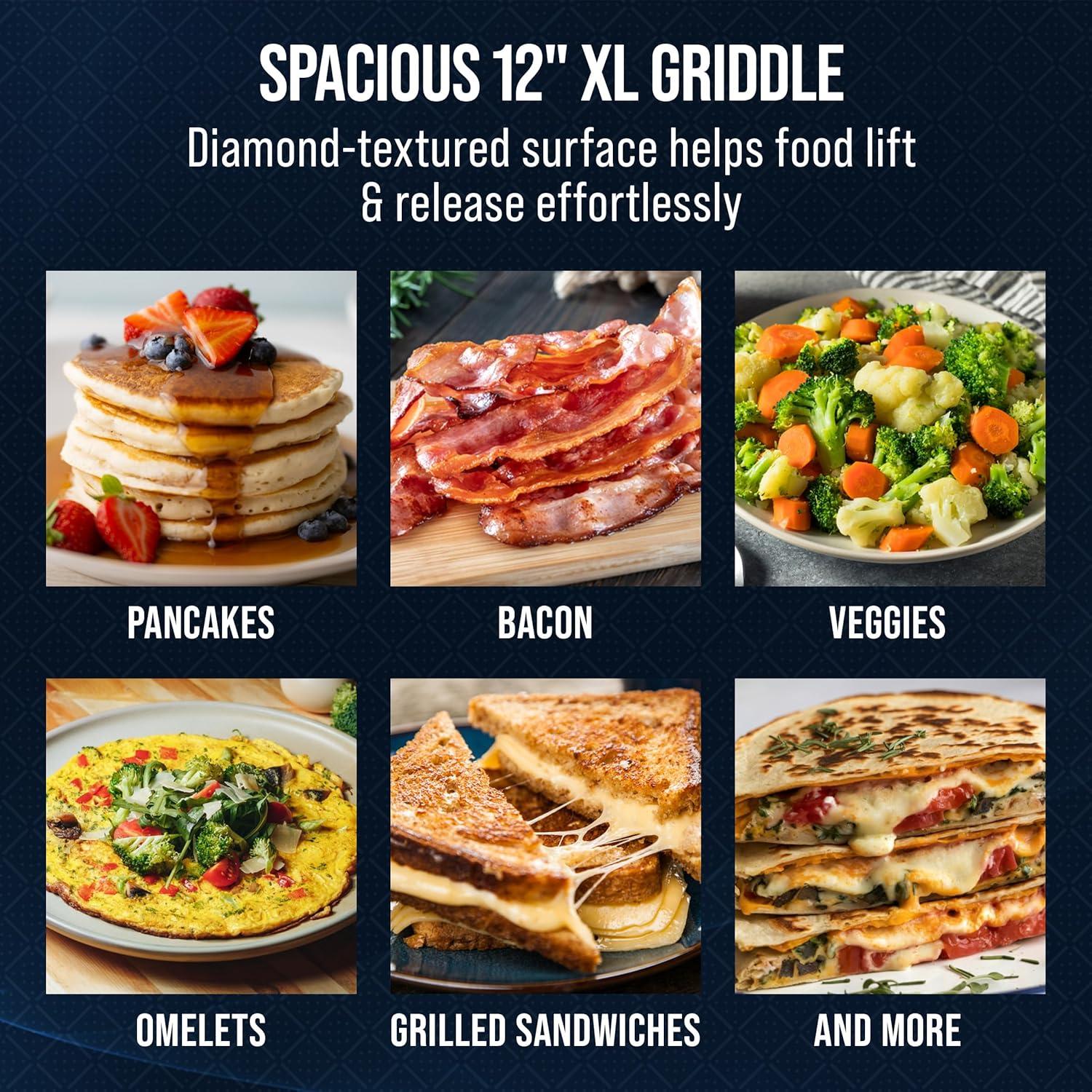 image:imageBlue Diamond Hybrid Nonstick Stainless Steel 12 Griddle Pan XL Skillet PFASFree Ceramic Diamond Bond Searing Pancakes amp Omelets Dishwasher Safe StayCool Handle Induction Ready All CooktopsBlue