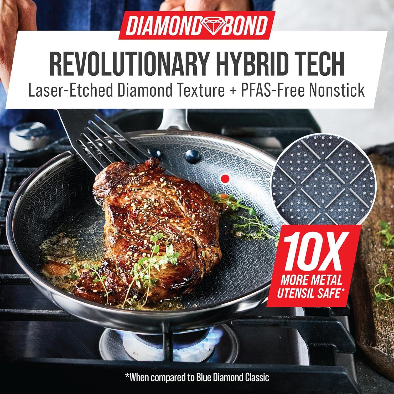 image:imageBlue Diamond Hybrid Nonstick Stainless Steel 8 amp 10 Frying Pan Skillet Set PFASFree Ceramic Diamond Bond Searing Egg amp Omelet Pan Dishwasher Safe StayCool Handle Induction Ready All Cooktops8 Frying Pan Skillet
