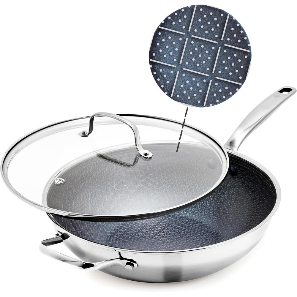 image:imageBlue Diamond Hybrid Nonstick Stainless Steel 12 Griddle Pan XL Skillet PFASFree Ceramic Diamond Bond Searing Pancakes amp Omelets Dishwasher Safe StayCool Handle Induction Ready All CooktopsStainless Steel