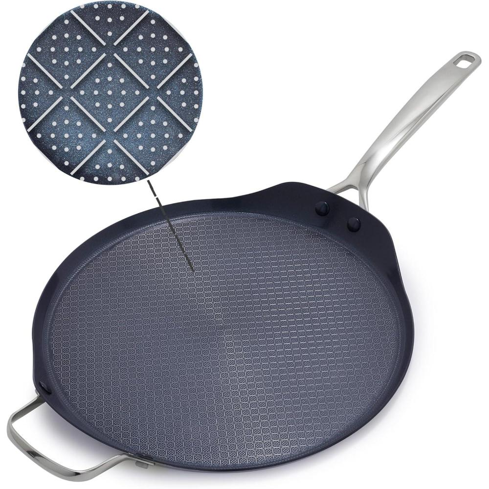 image:imageBlue Diamond Hybrid Nonstick Stainless Steel 12 Griddle Pan XL Skillet PFASFree Ceramic Diamond Bond Searing Pancakes amp Omelets Dishwasher Safe StayCool Handle Induction Ready All CooktopsBlue