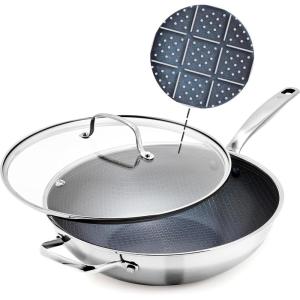 Blue Diamond Hybrid Nonstick Stainless Steel 12″ Griddle Pan, XL Skillet, PFAS-Free Ceramic Diamond Bond Searing, Pancakes & Omelets, Dishwasher Safe, Stay-Cool Handle, Induction Ready, All Cooktops(Stainless Steel)