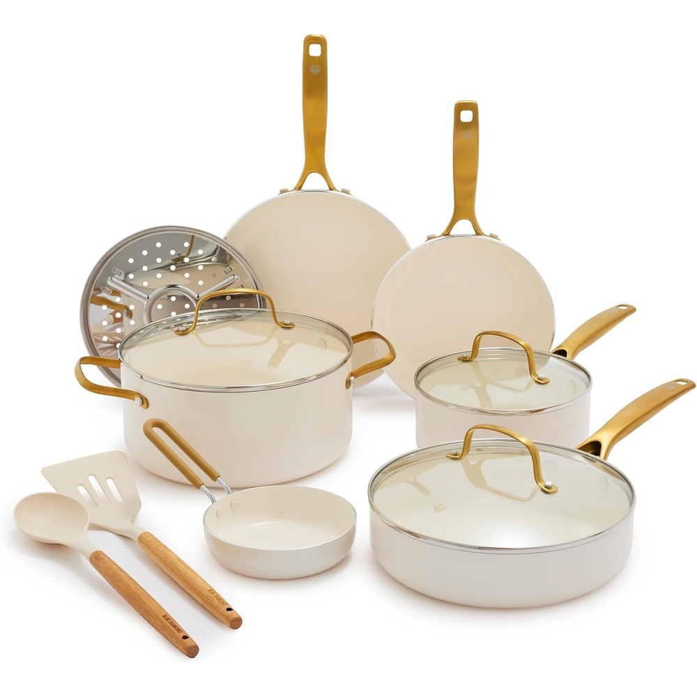 image:imageBlue Diamond 12 Piece Nonstick Cookware Set Diamond Ceramic Pots amp Pans Dishwasher amp Metal Utensil Safe Non Toxic PFASFree Kitchen Cooking Sauce amp Saute Pans Oven amp Broiler to 600F White