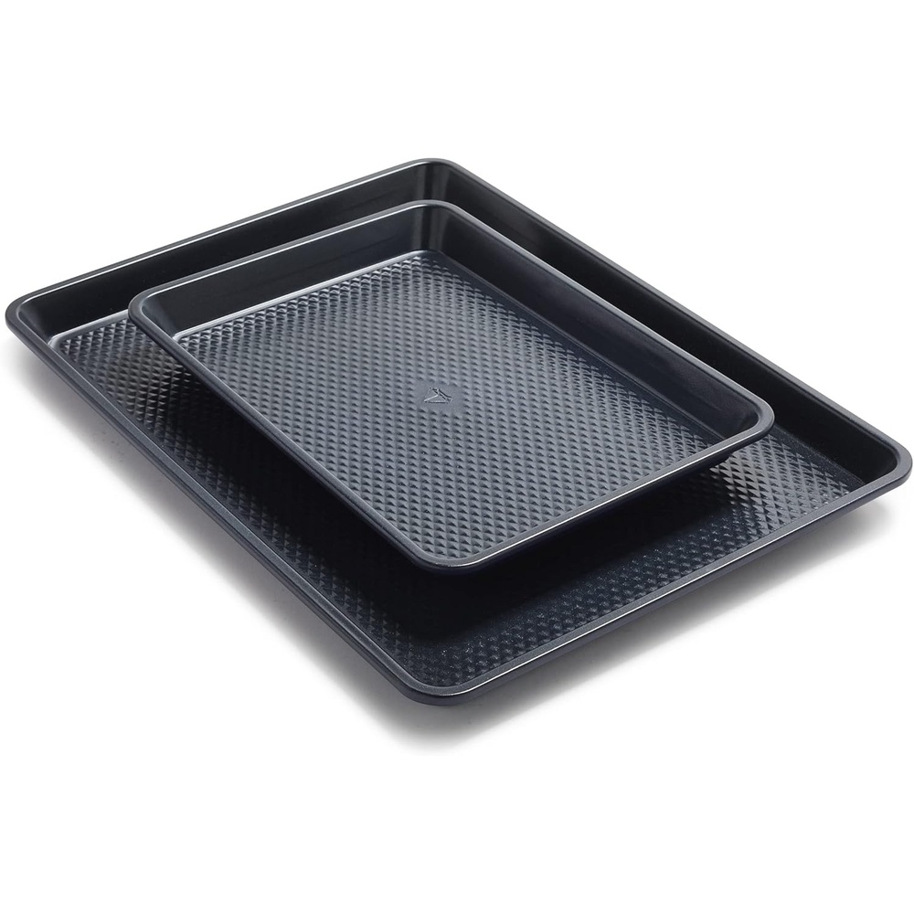 image:imageBlue Diamond Bakeware Diamond Infused Ceramic Nonstick 18 x 13 Half Cookie Sheet Baking Pan Dishwasher and Freezer Safe PFASFree Blue18 x 13 Half and Quarter Sheet 2 Piece Set