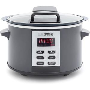 Blue Diamond 5QT Hinged-Lid, Nonstick PFAS Free Ceramic Slow Cooker, Dishwasher Safe Removeable Crock, 4 Presets Including Delay and keep Warm, Graphite